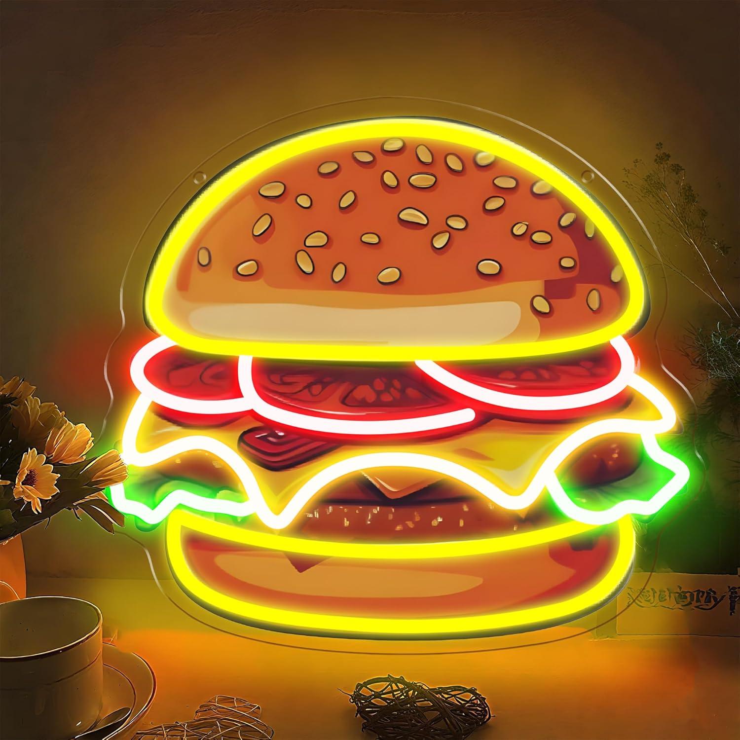 Home Bar Signs - Enseigne néon LED Burger, Luminaire mural